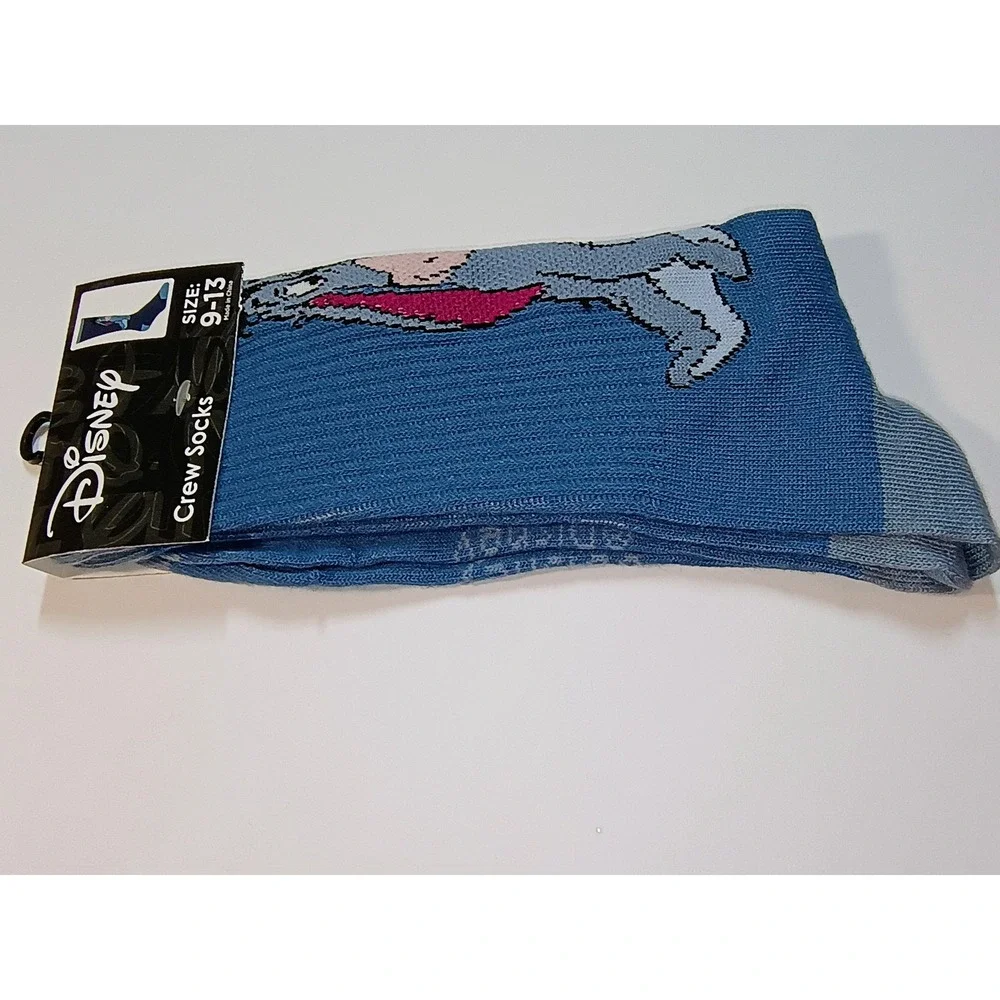 Disney Eeyore Crew Socks Size 9-13 Blue Character Print Polyester‎ Spandex New
